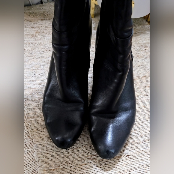 Prada • Tall Italian Leather Boots in Black SPELLOUT LOGO - Picture 2 of 6